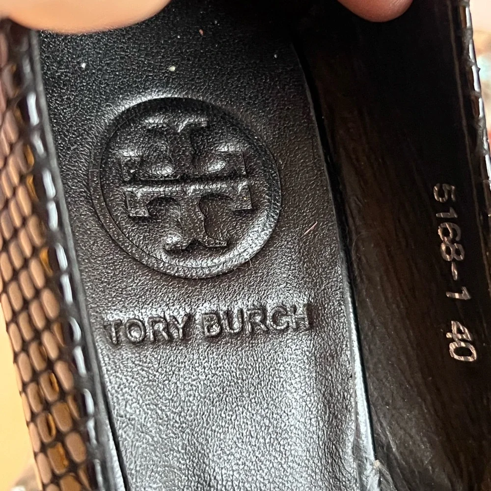 Tory Burch Jude Platform black, snake-embossed leather size 9.5